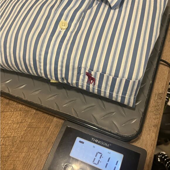 Abercrombie & Fitch Muscle Long Sleeve Button Down Shirt Blue White Stripes Med - Picture 7 of 7